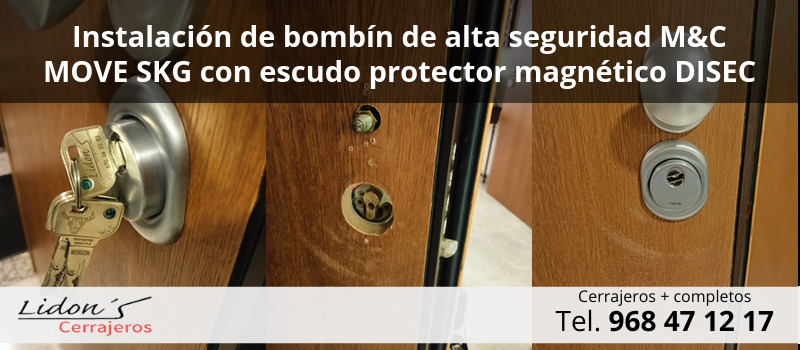 Instalación de bombín de alta seguridad M&C MOVE SKG con escudo protector magnético DISEC Instalación de bombín de alta seguridad M&C MOVE SKG con escudo protector magnético DISEC